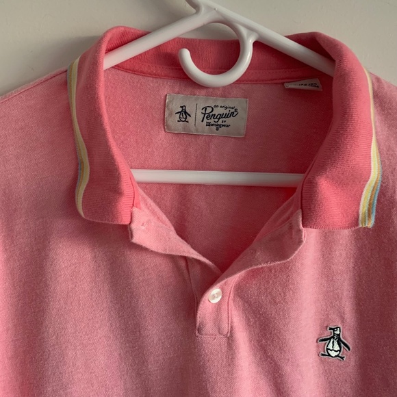Original Penguin Polo Short Sleeve Stripe Pink XL Slim Fit Preppy Plazacore Golf - Picture 5 of 12